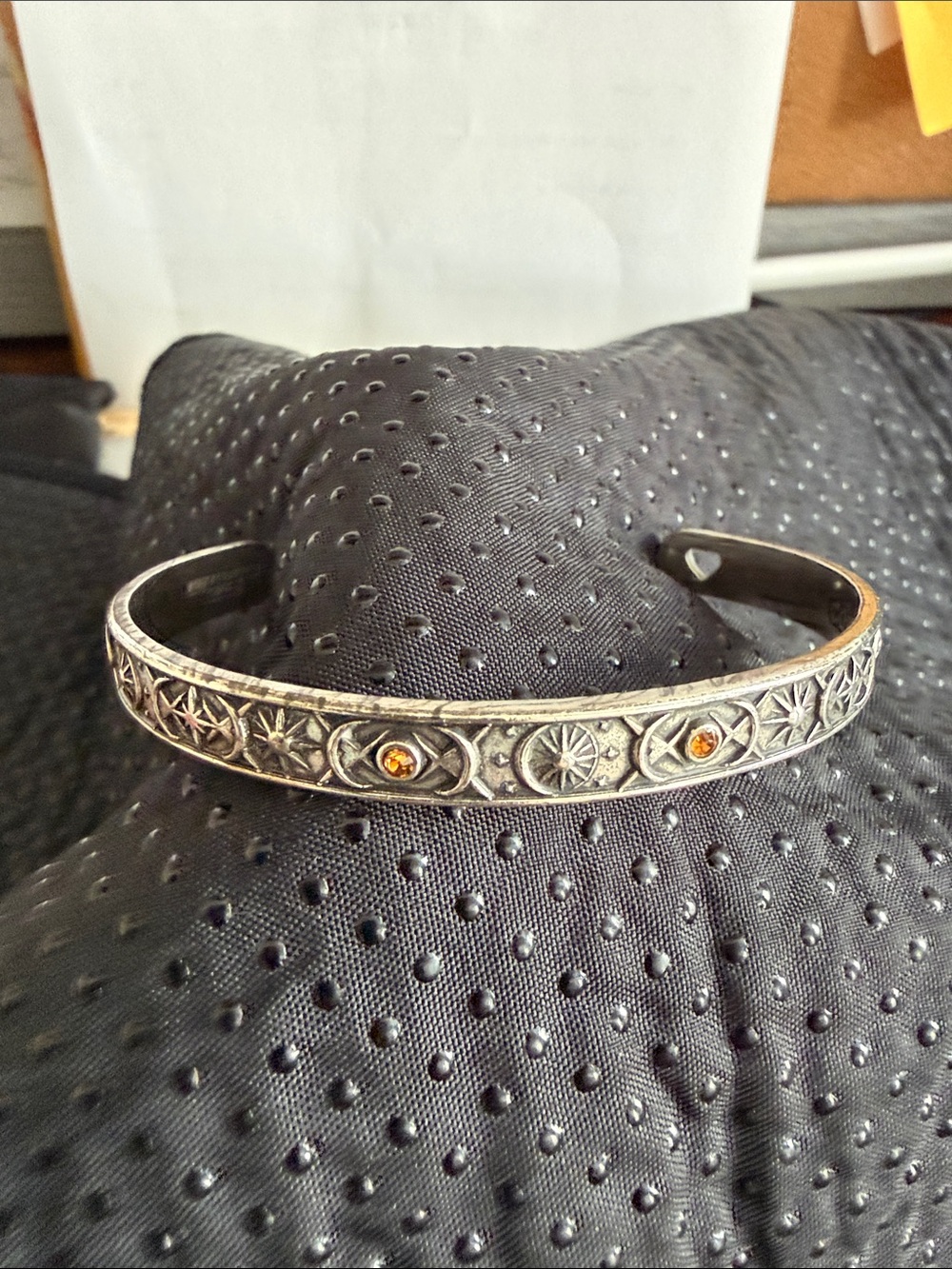 Alex and Ani Silver-Tone Cuff Bracelet with Amber stones. November birthstone